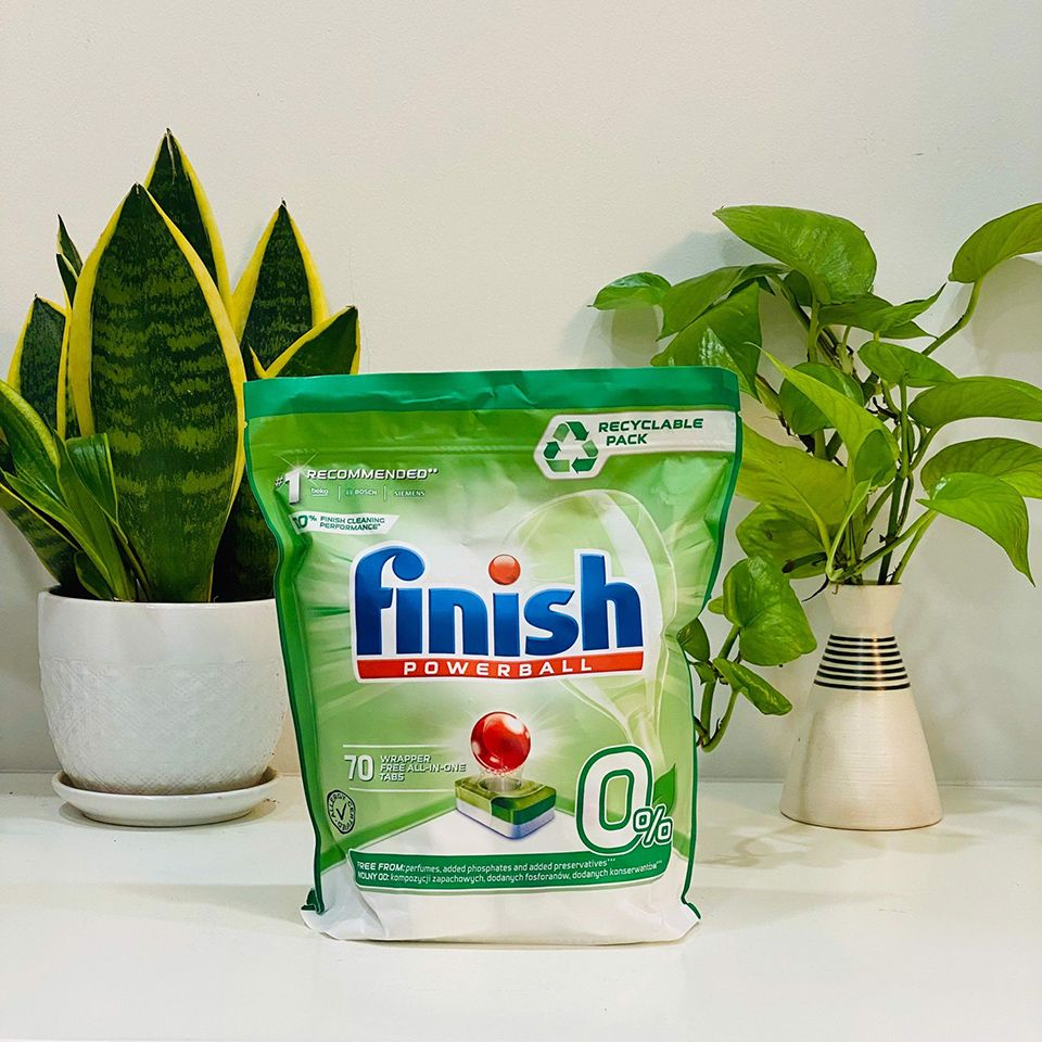 Viên rửa bát đĩa Finish All In 1 Eco 0% được sản xuất chủ yếu từ nguyên liệu thiên nhiên