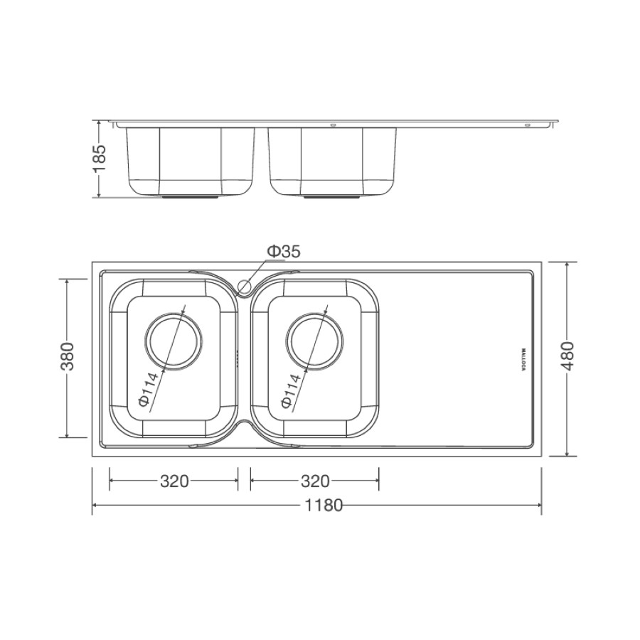 Chậu rửa chén 2 hố MS1026R inox 304 kích thước 118cm - Ảnh 2