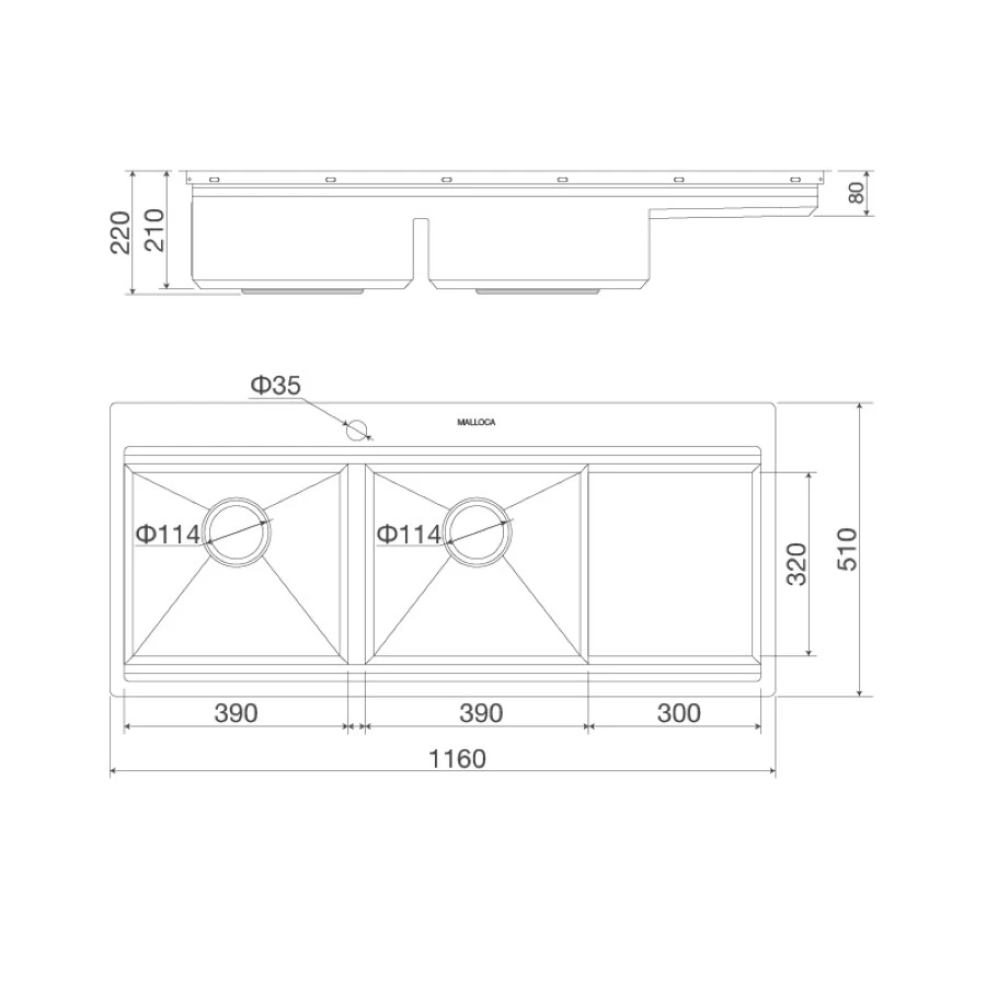 Chậu rửa chén 2 hố Slide MS1162R kích inox 304 kích thước 116cm - Ảnh 2