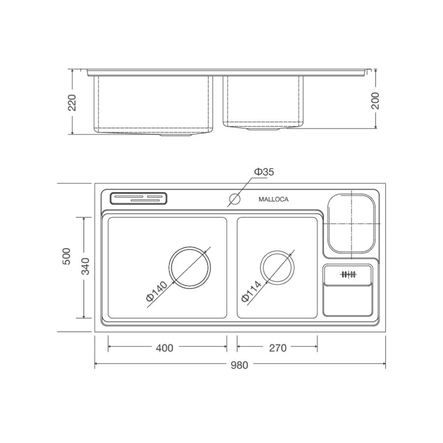 Chậu rửa chén 2 hố MS8804 inox 304 kích thước 98cm - Ảnh 2