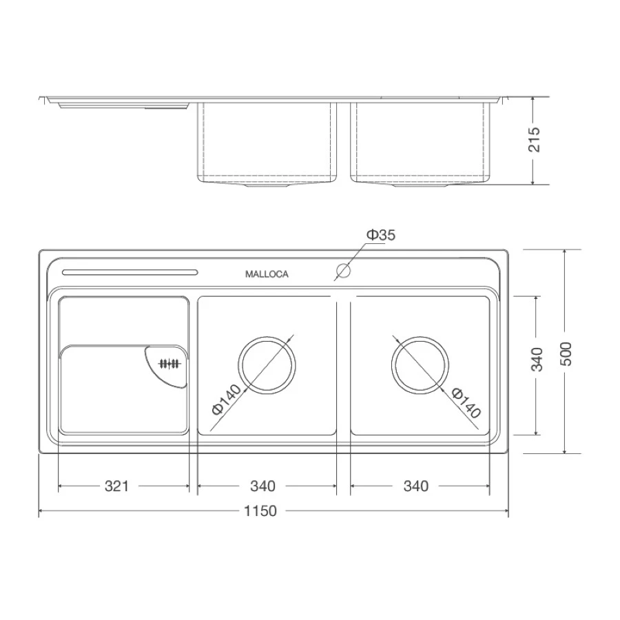 Chậu rửa chén 2 hố MS8816N inox 304 kích thước 115cm - Ảnh 2