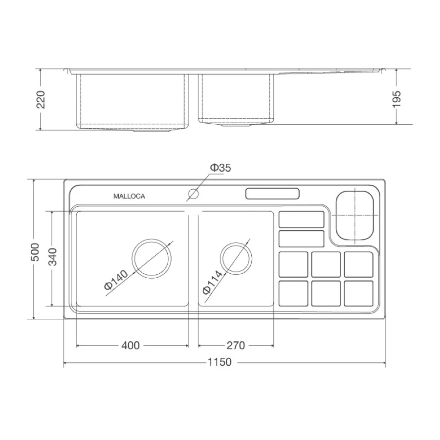 Chậu rửa chén 2 hố MS8817 inox 304 kích thước 115cm - Ảnh 2