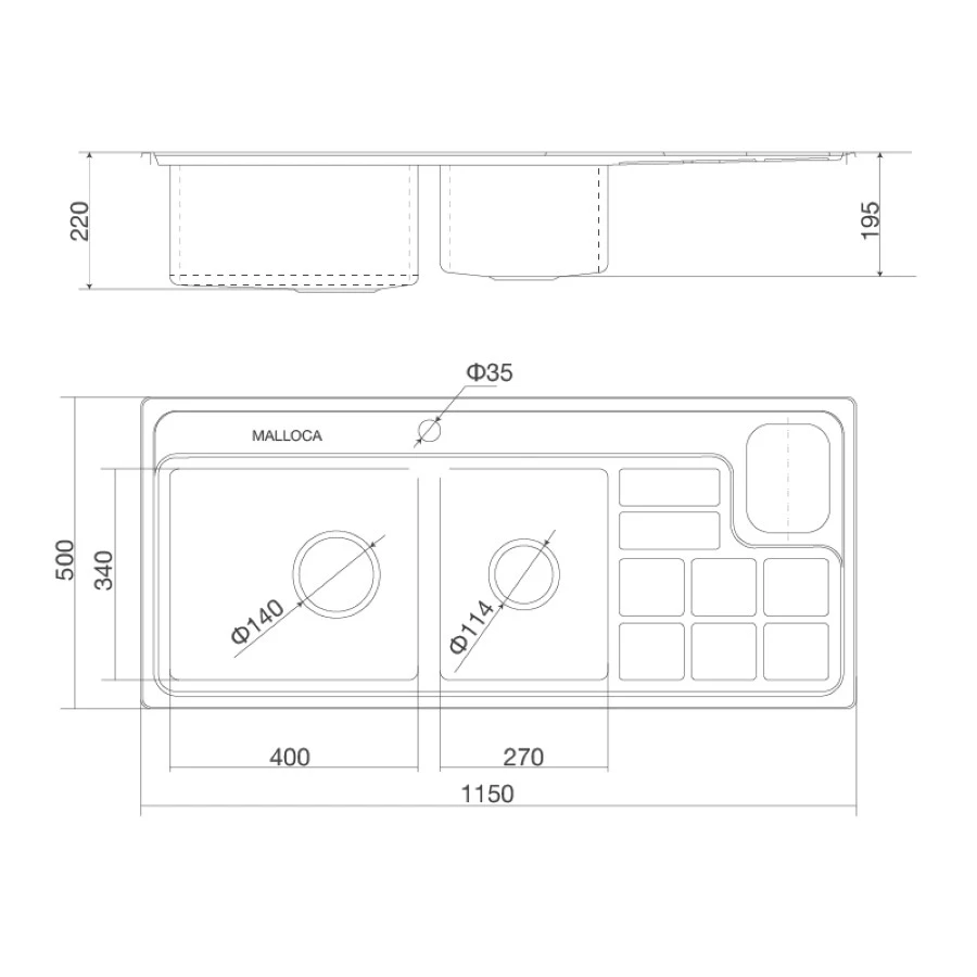 Chậu rửa chén 2 hố MS8817N inox 304 kích thước 115cm - Ảnh 2