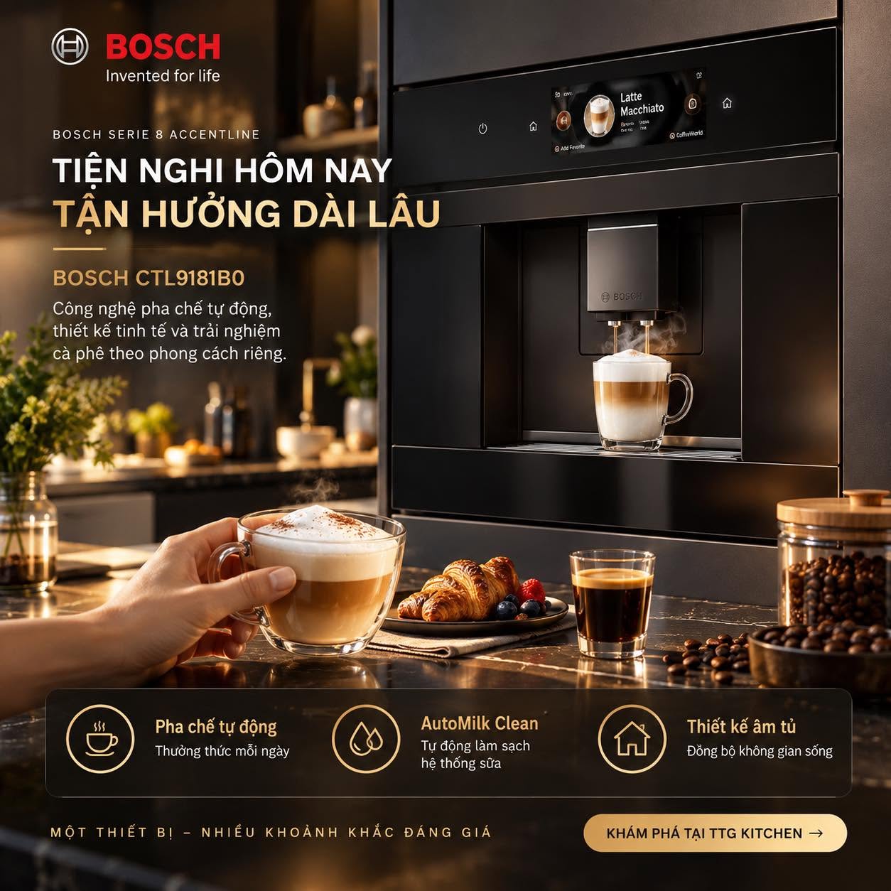 Vì sao Bosch CTL9181B0 phù hợp với căn bếp cao cấp?